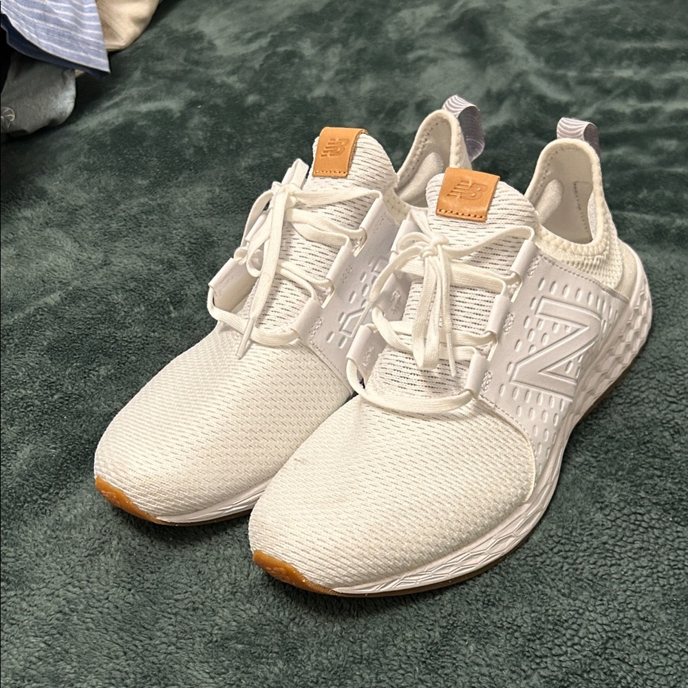 New Balance White Sneakers with Brown Details